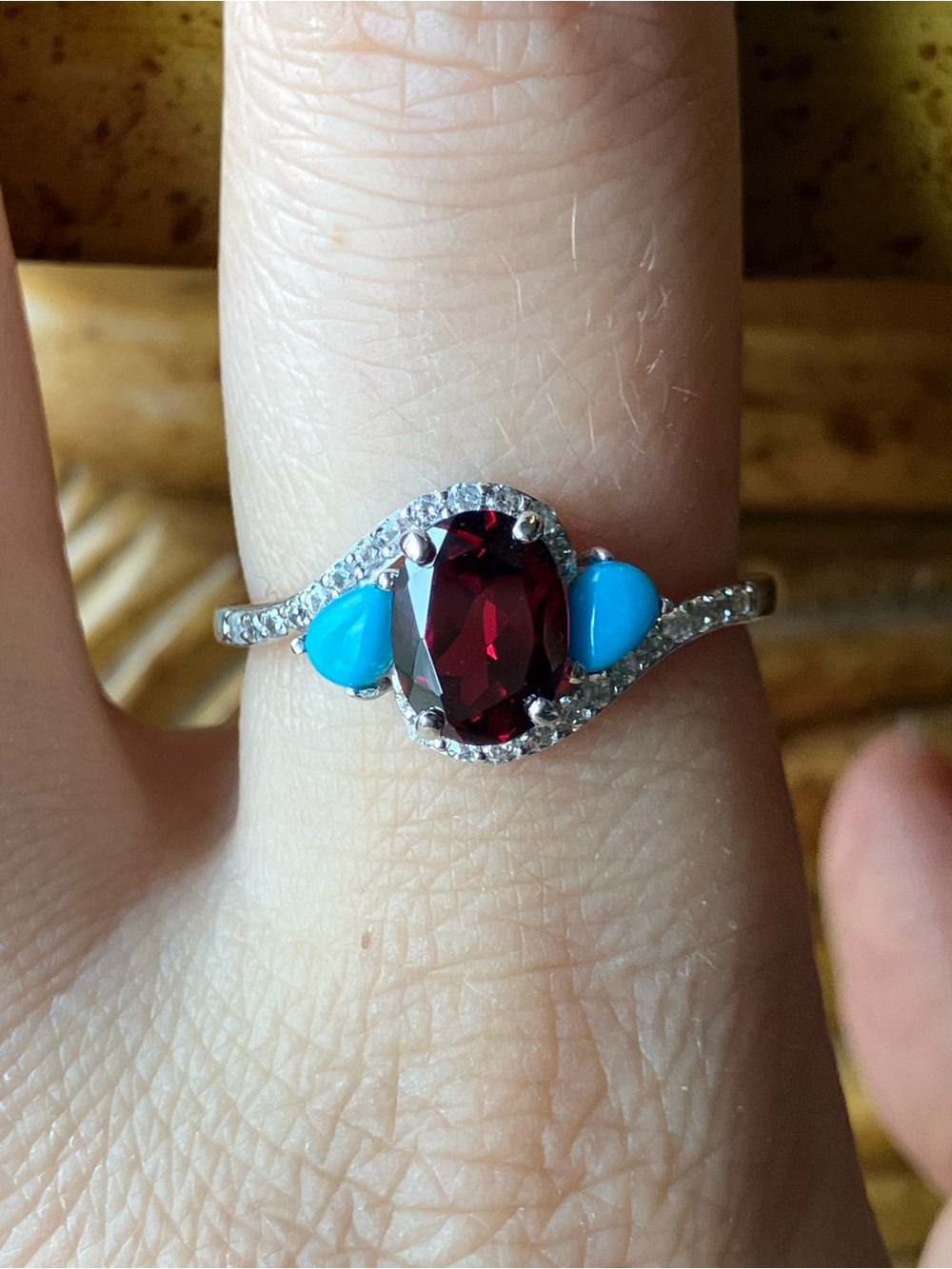 Rhodolite Garnet Sleeping Beauty Turquoise Sterling Silver Ring Size 9